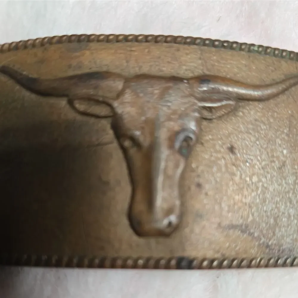 Copper Toned Vintage Bull Longhorn Belt Buckle Western Steer Head Vintage